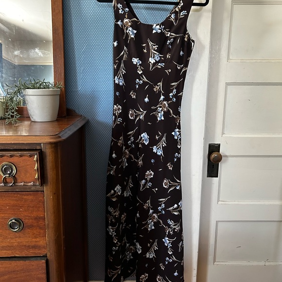 90’s Floral Brown and Blue Women's Dress - Picture 1 of 8
